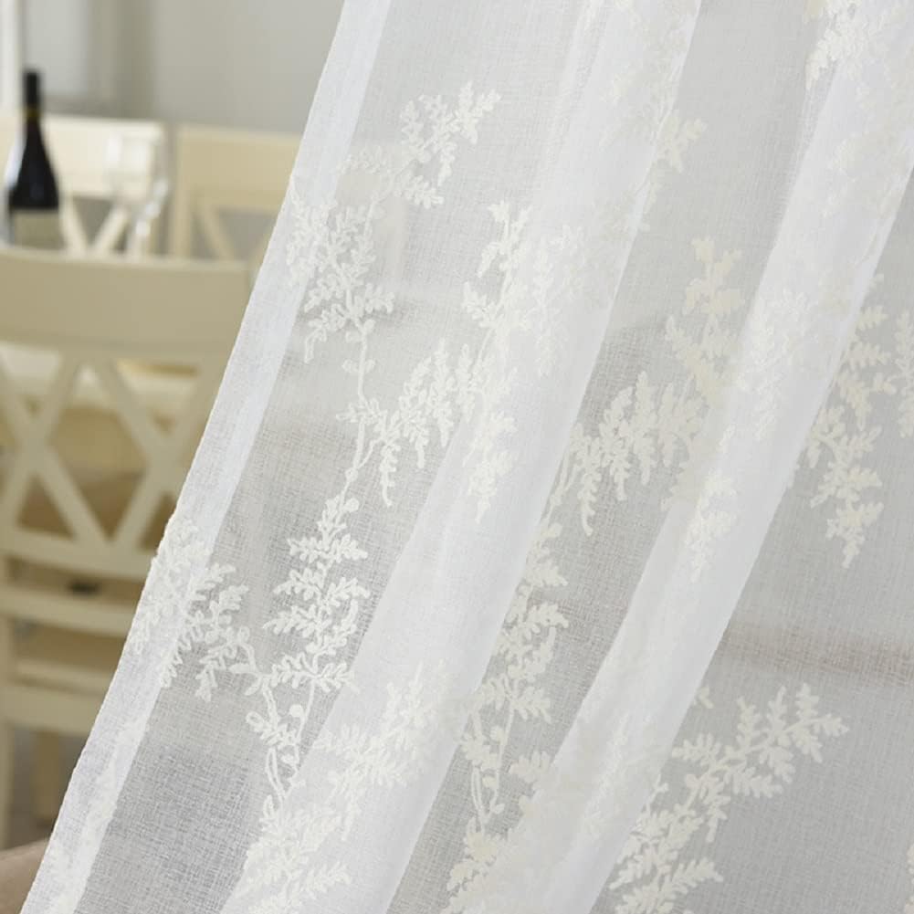 Pastoral Style Pine Tree Embroidery Rod Pocket Curtains 2 Panels