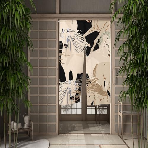Japanese Noren Door Curtain with Horses Pattern