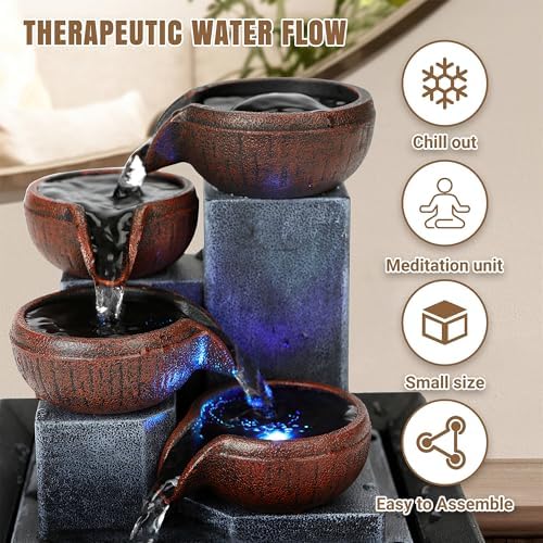 Fathers Den Tabletop Water Fountain with LED Lights and Calming Sounds