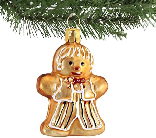 Golden Bell Gingerbread Man Glass Tree Ornament 275In