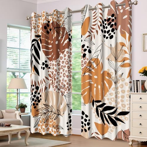 Baocicco Brown Leaves Curtains 2 Panel Set for Bedroom