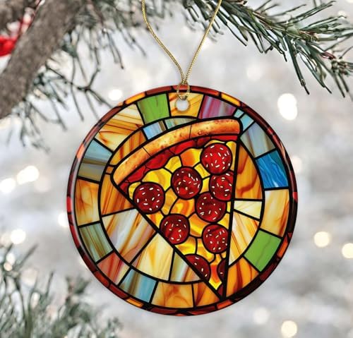 Pizza Stained Glass Ceramic Ornament Funny Christmas Decoration