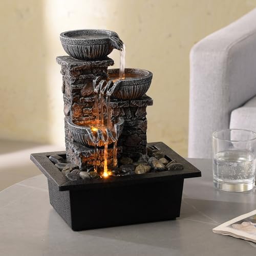 Kalona Tabletop Fountain with LED Light and Waterfall Sound