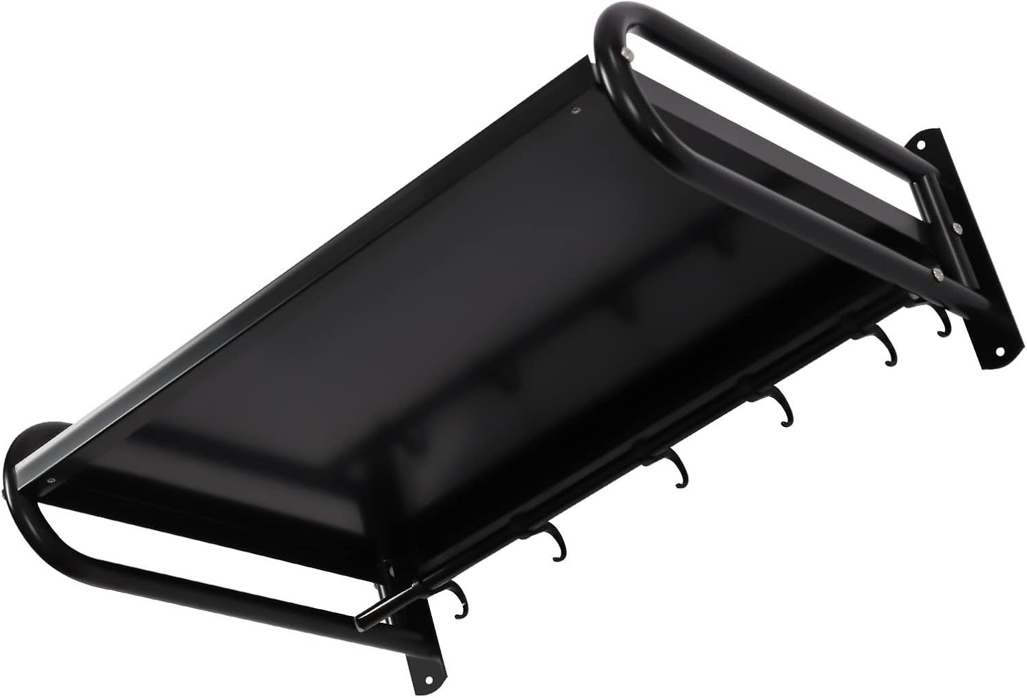 Wall Mount Microwave Oven Shelf with 6 Hooks Black