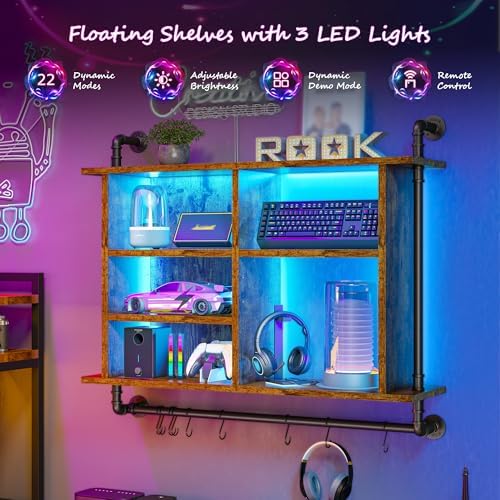 REIBII Wall Floating Shelves with LED Light