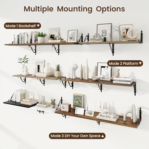 RICHFOCUS 12 Inch Deep Floating Shelves Set of 2 Grey