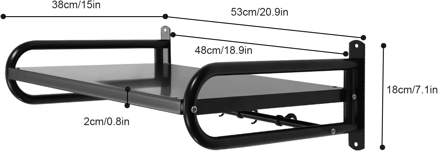 Wall Mount Microwave Oven Shelf with 6 Hooks Black