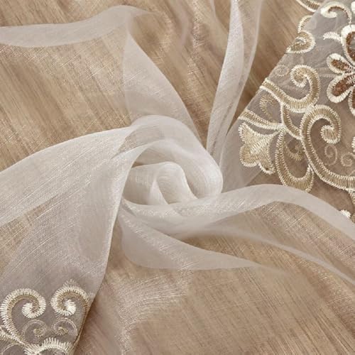 Iuokuby European Water Soluble Embroidery Rod Pocket Curtains White 2 Panels