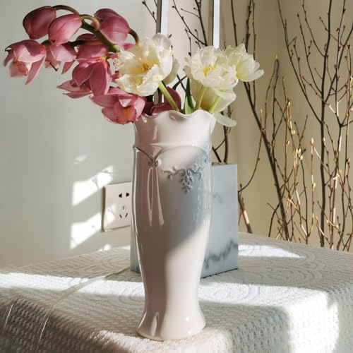 Hjn White Vase for Flowers Ceramic French Rustic