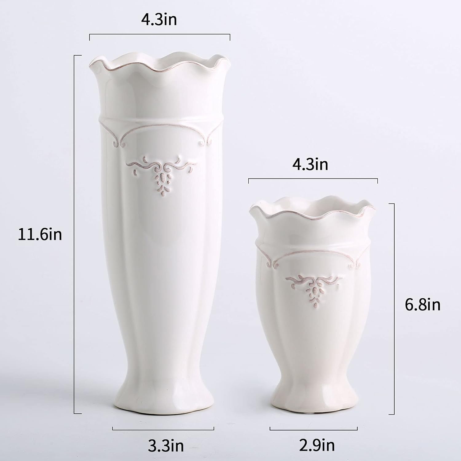 Hjn White Vase for Flowers Ceramic French Rustic