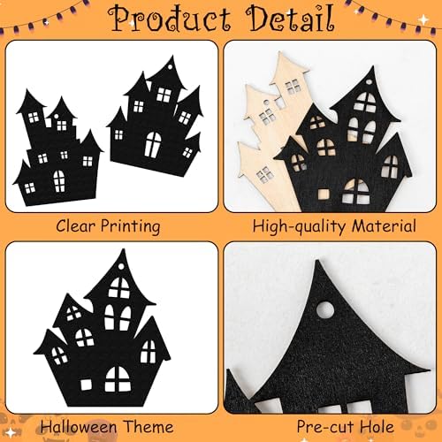 Haooryx Halloween Haunted House Wooden Ornaments 36Pcs