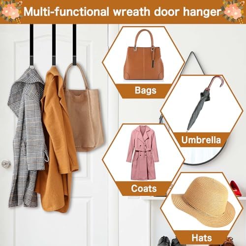 4 Pack 15 Inch Wreath Hanger for Front Door - Black