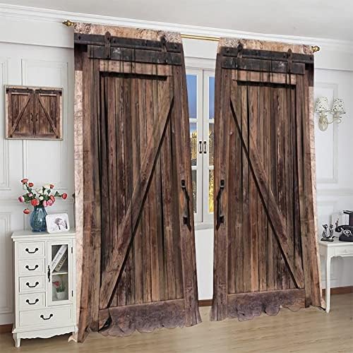 Rustic Wooden Barn Door Curtains 2 Panel Set 84x84in