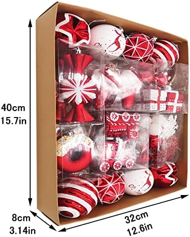 Christmas Tree Ball Ornaments Set 70 ct Red White Candy Train Theme