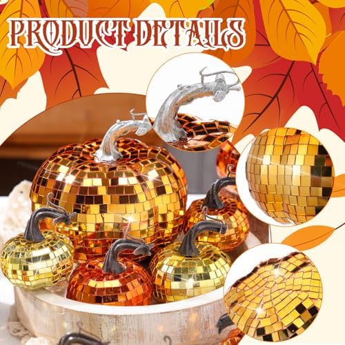 Lenwen 12 Pcs Mirrored Glitter Pumpkin Decor Set