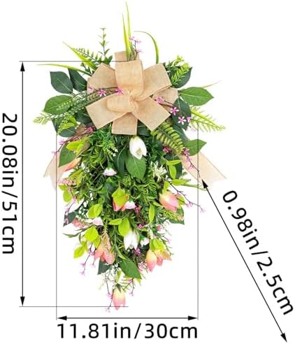 Spring Summer Teardrop Swag Artificial Tulips Door Wreath White Pink