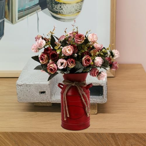 VOSAREA Red Galvanized Flower Bucket for Decor