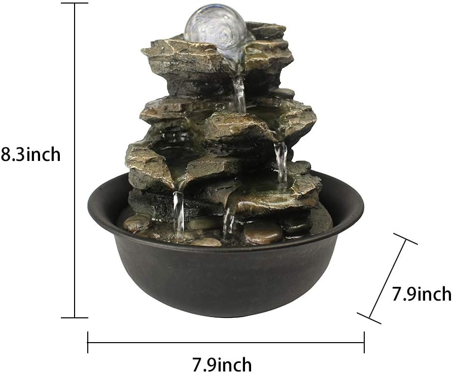 BBabe Spinning Orb Rock Cascade Tabletop Fountain with LED Light