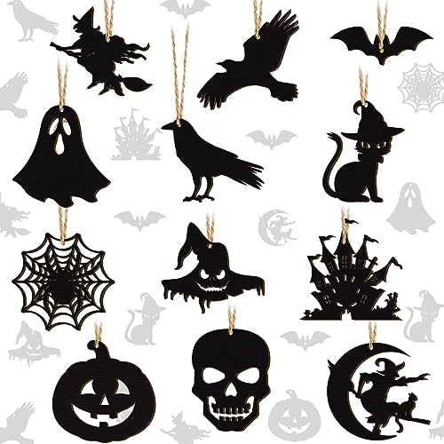 Tradder Halloween 36 Pcs Wood Hanging Ornaments Set