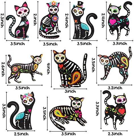 WATINC 31pcs Day of the Dead Cat Skeleton Wood Hanging Ornament