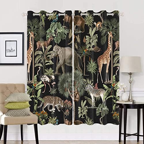 Yeele Animal Curtains Jungle Wildlife 3D Print Grommet Panels