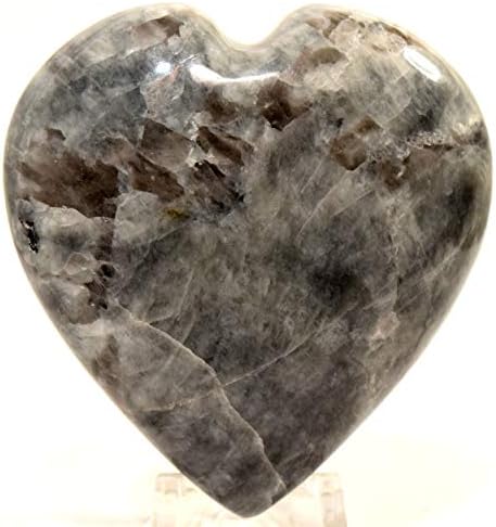 Black Moonstone Puffy Heart with Smoky Quartz Display Stand