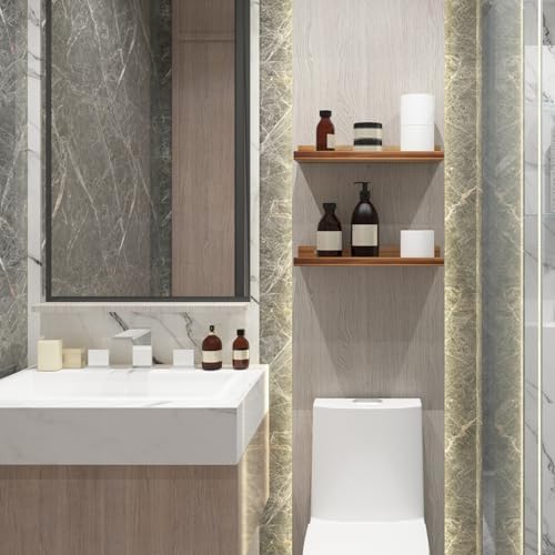 Wall Floating Shelves Set of 2 Modern Acacia Storage Display