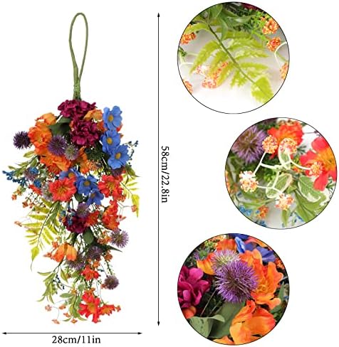 ZGOEK Artificial Floral Teardrop Wreath for Front Door
