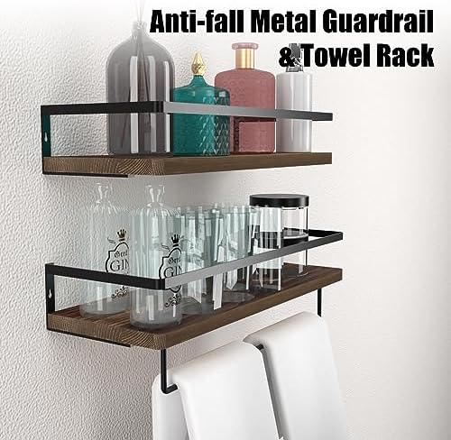 34 Floating Wall Shelves Over Toilet With Towel Bar Rack and Hooks