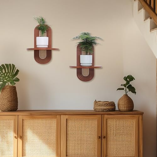 Boho Rattan Floating Shelves Set of 2 for Living Room and Bedroom