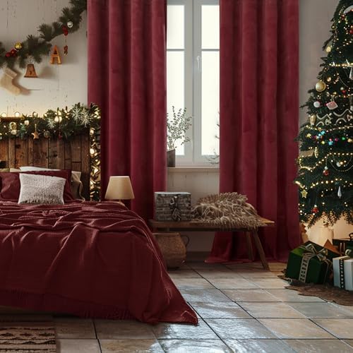 YoungsTex Burgundy Velvet Curtain Panels 52x108 Inch 2 Panels