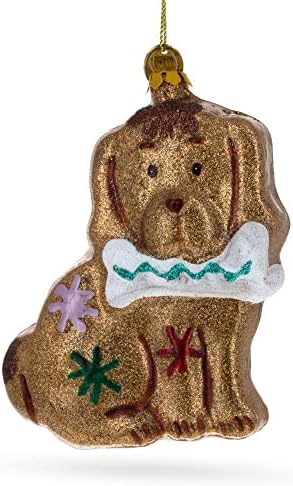 Glitter Spaniel Dog Clutching Bone Glass Christmas Ornament