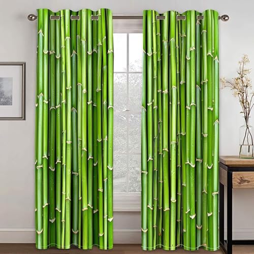 Homxi Blackout Drapes 2 Panels Set Grommet Tree Trunk Pattern Green Curtains Bedroom