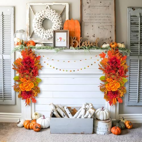 Fall Wreath for Front Door with Peonies and Maple Leaves