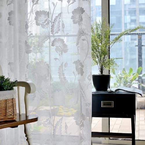 Iuokuby American Country Retro Flower Jacquard Curtains Panel 100x102 White