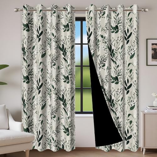 Baocicco Green Leaf Curtains 108 Inch Long 2 Panel Set