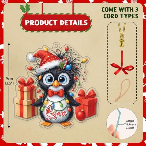 Personalized Penguin Christmas Ornament with Gift Boxes