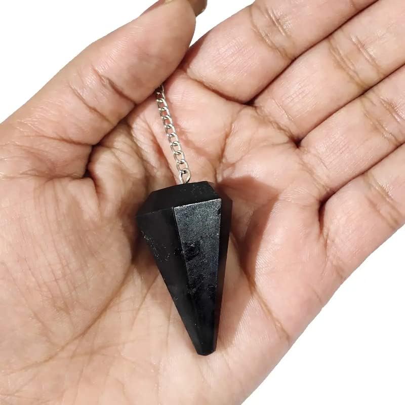 Aleafa Armlet Black Tourmaline Dowser 6 Faceted Pendulum Crystal