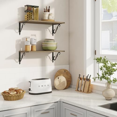 RICHFOCUS 12 Inch Deep Floating Shelves Set of 2 Grey