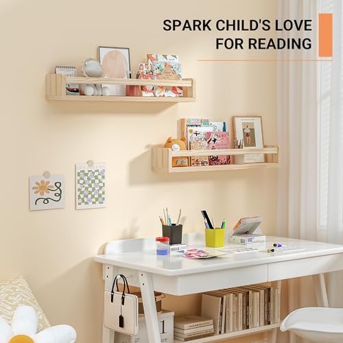 24 Inch Solid Wood Floating Shelves Set of 2 for Nursery