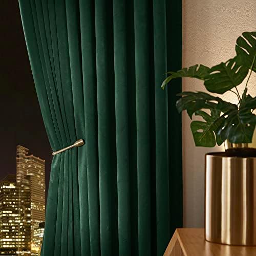 PONY DANCE Velvet Curtains 2 Panels 108 Inch Blackout Hunter Green
