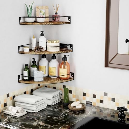 Dark Brown Corner Floating Shelves Set of 3