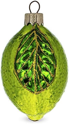 Lime with Shiny Leaf Glass Christmas Ornament 1