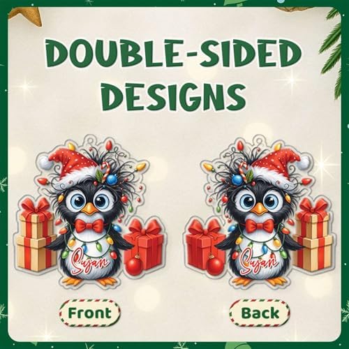 Personalized Penguin Christmas Ornament with Gift Boxes