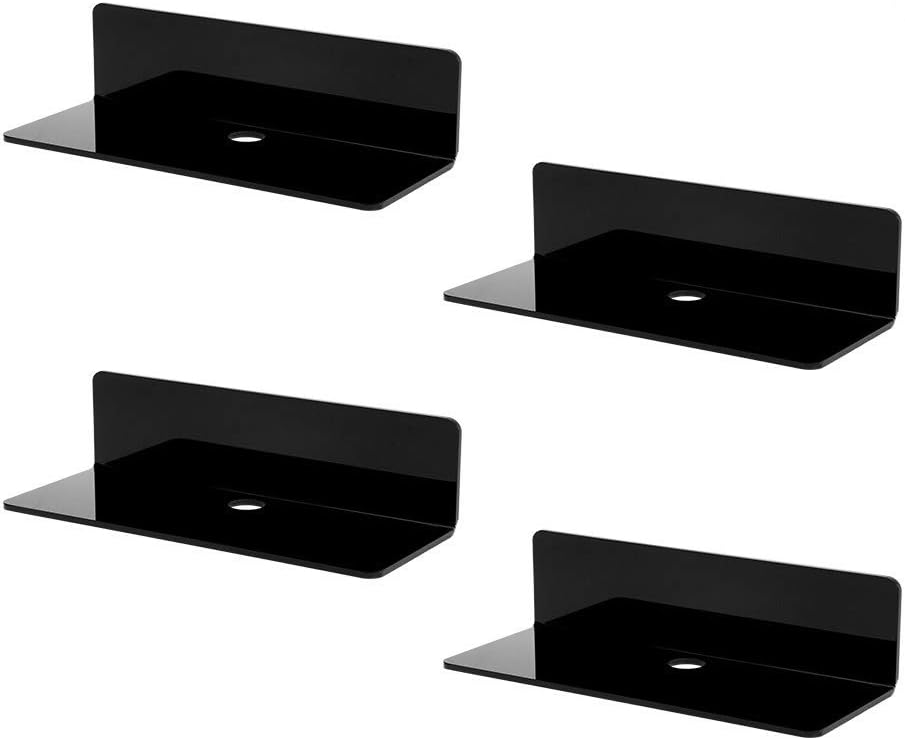 IEEK 4 Pc Small Acrylic Floating Wall Shelves Black 9 Inch