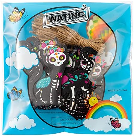 WATINC 31pcs Day of the Dead Cat Skeleton Wood Hanging Ornament