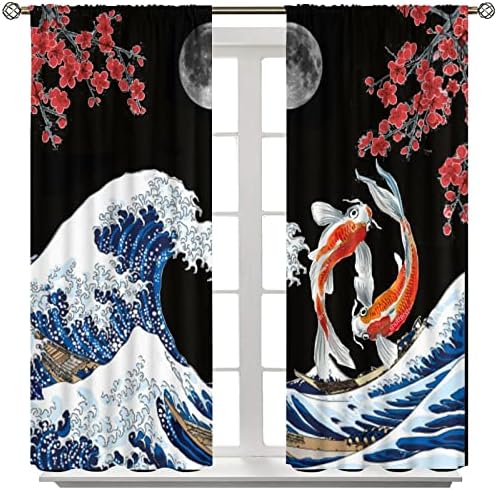 Fantasy Yin Yang Koi Fish Window Curtains 42x45in Decor