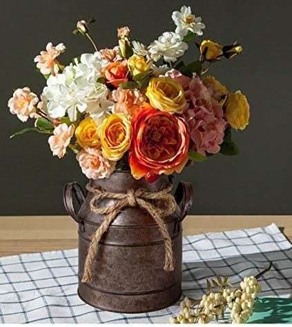HyFanStr Rustic Metal Flower Vase with Distressed Paint