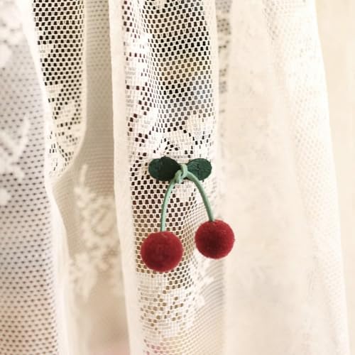 White Polyester Sheer Curtains with Cherry Pattern 79 x 43