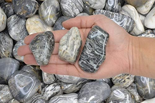 Fantasia 2 lbs Tumbled Black Cream Chert Stones for Indoor Fountain